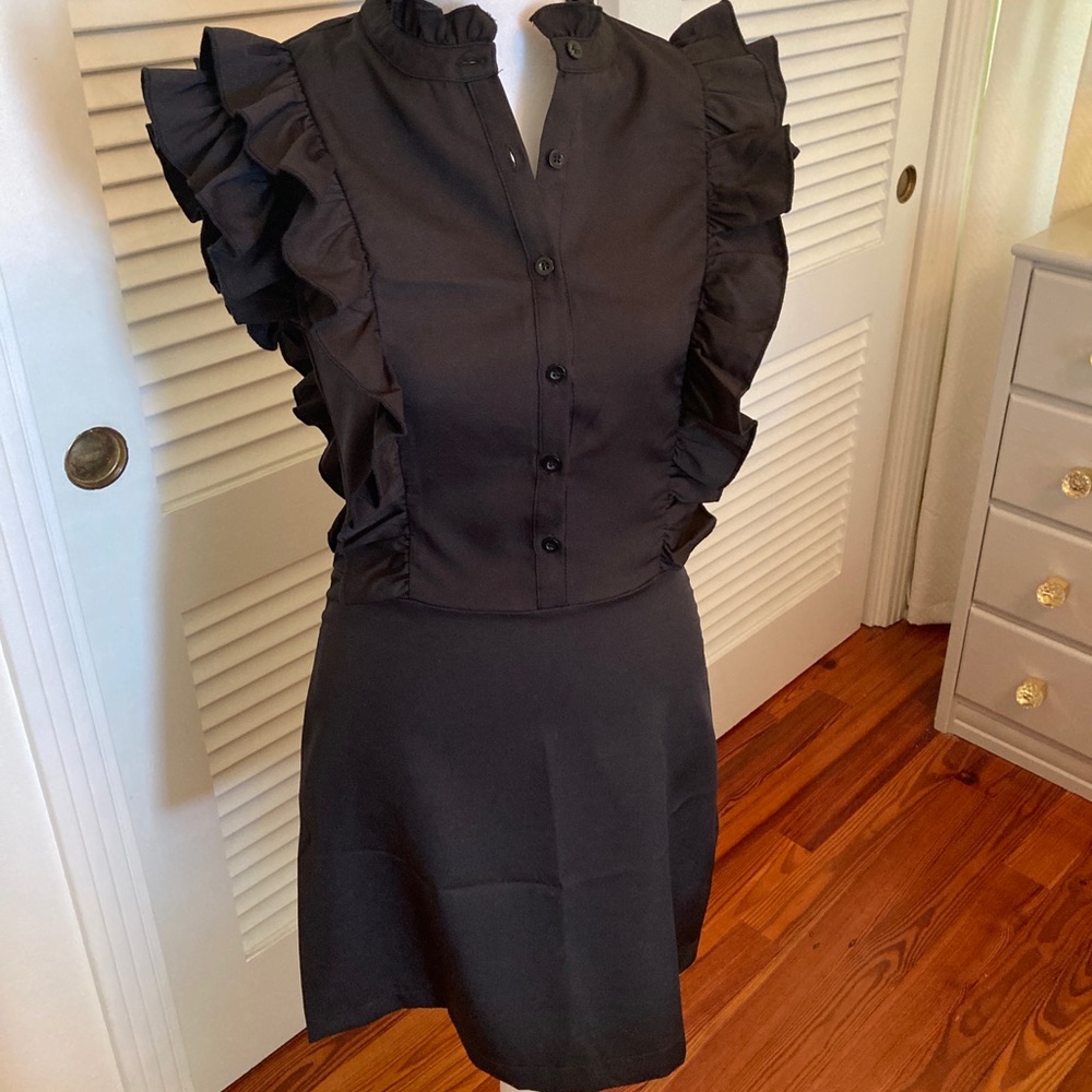Black Cocktail/Work Dress with Ruffles
